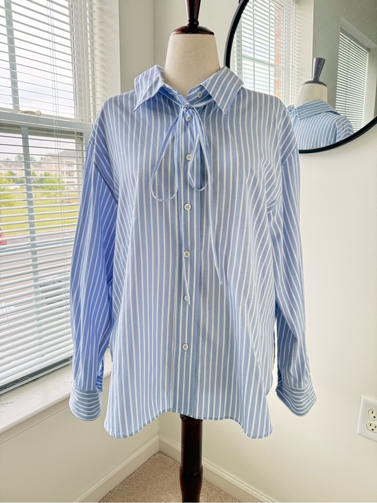 Zara Tops - Zara Light Blue & White Vertical Stripe Button-Back Tunic/Dress